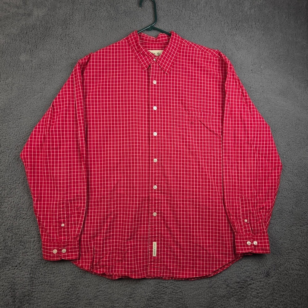 Eddie Bauer Button Up Shirt Men's Extra Large Regular Red Long Sleeve Windowpane